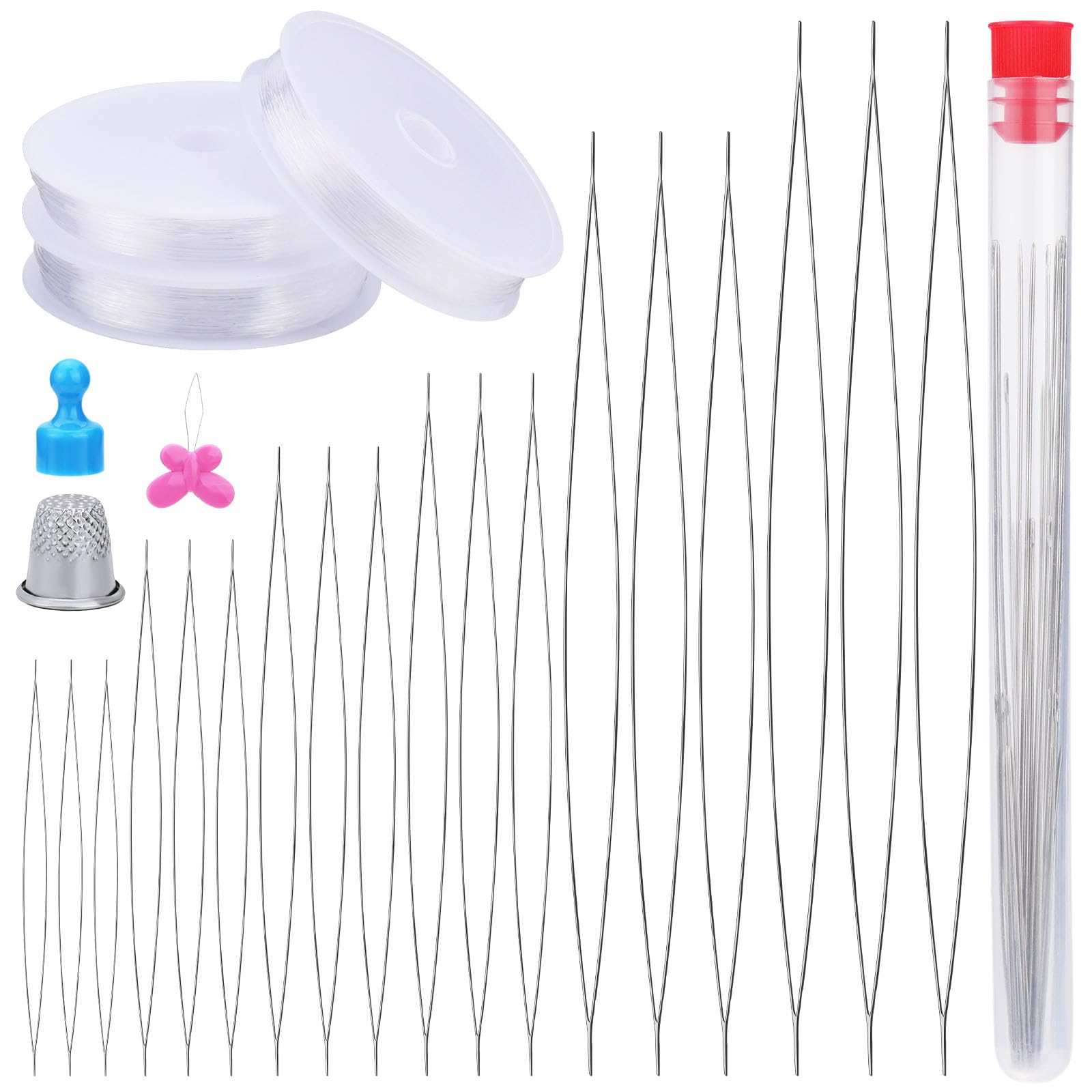 24 PCS Stainless Steel Beading Needles Set - 6 Sizes Big Eye Jewelry Needles with 3 Rolls Clear Elastic Thread for DIY Bracelets, Necklaces & Crafting | Perfect for Beading, Sewing & Jewelry Making Projects