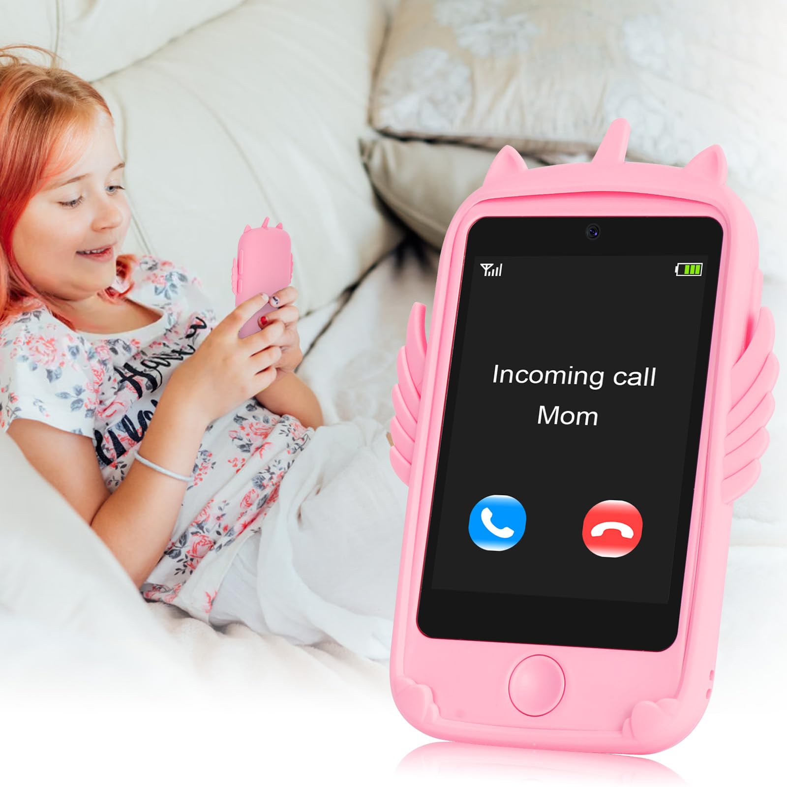 Smart Kids Phone with Touchscreen - Interactive Learning Toy for Boys & Girls Ages 3-10 | Educational Games, Fun Sounds & Lights | Perfect Christmas & Birthday Gift (Pink) - Ideal for Playtime, Travel & Early Learning Development