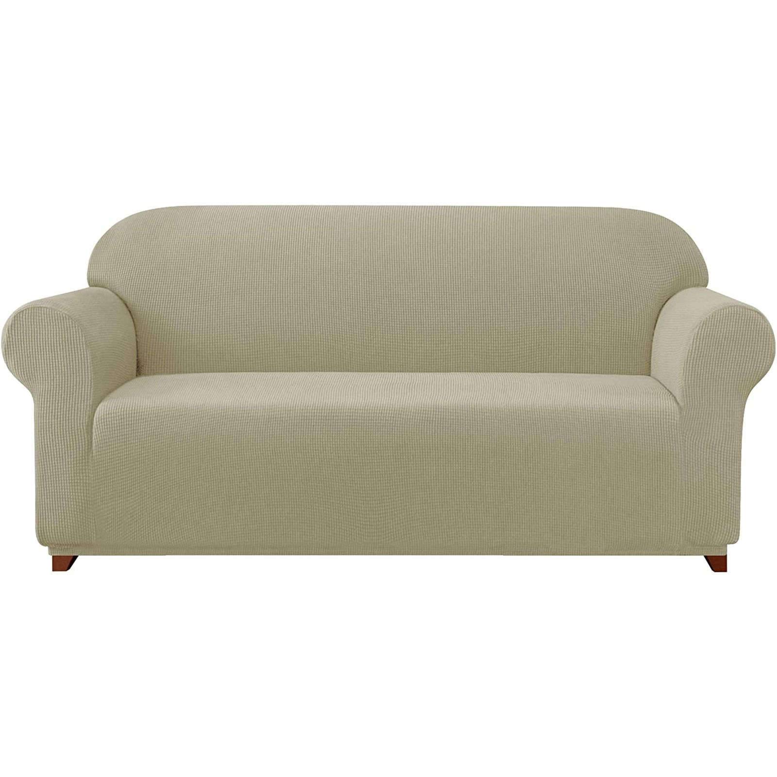 Stretch Sofa Slipcover - 1-Piece Soft Couch Cover with Elastic Bottom for 4-Seat Loveseat | Furniture Protector for Pets & Kids | Perfect for Living Room, Family Gatherings & Home Decor (Sand Color)