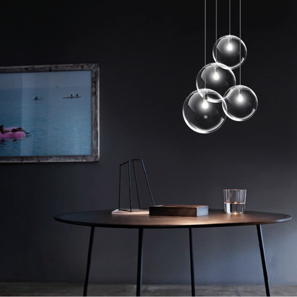 Handblown Clear Glass Pendant Light with Black Lamp Holder & Adjustable Cord - 7.9