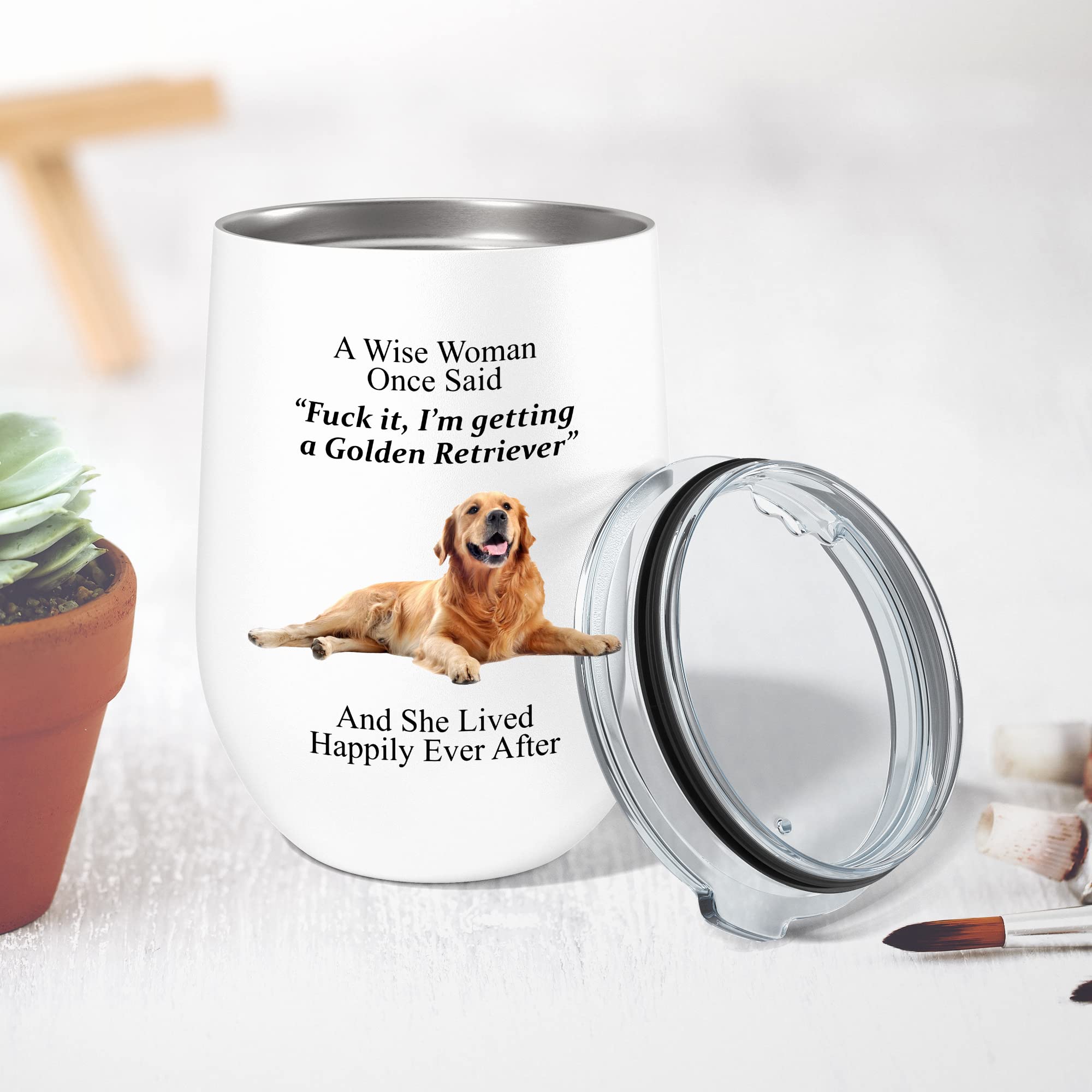 Funny Golden Retriever Wine Tumbler - 12oz Insulated Travel Wine Glass for Women, Best Gift for Dog Lovers - Perfect for Picnics, Parties & Relaxing at Home