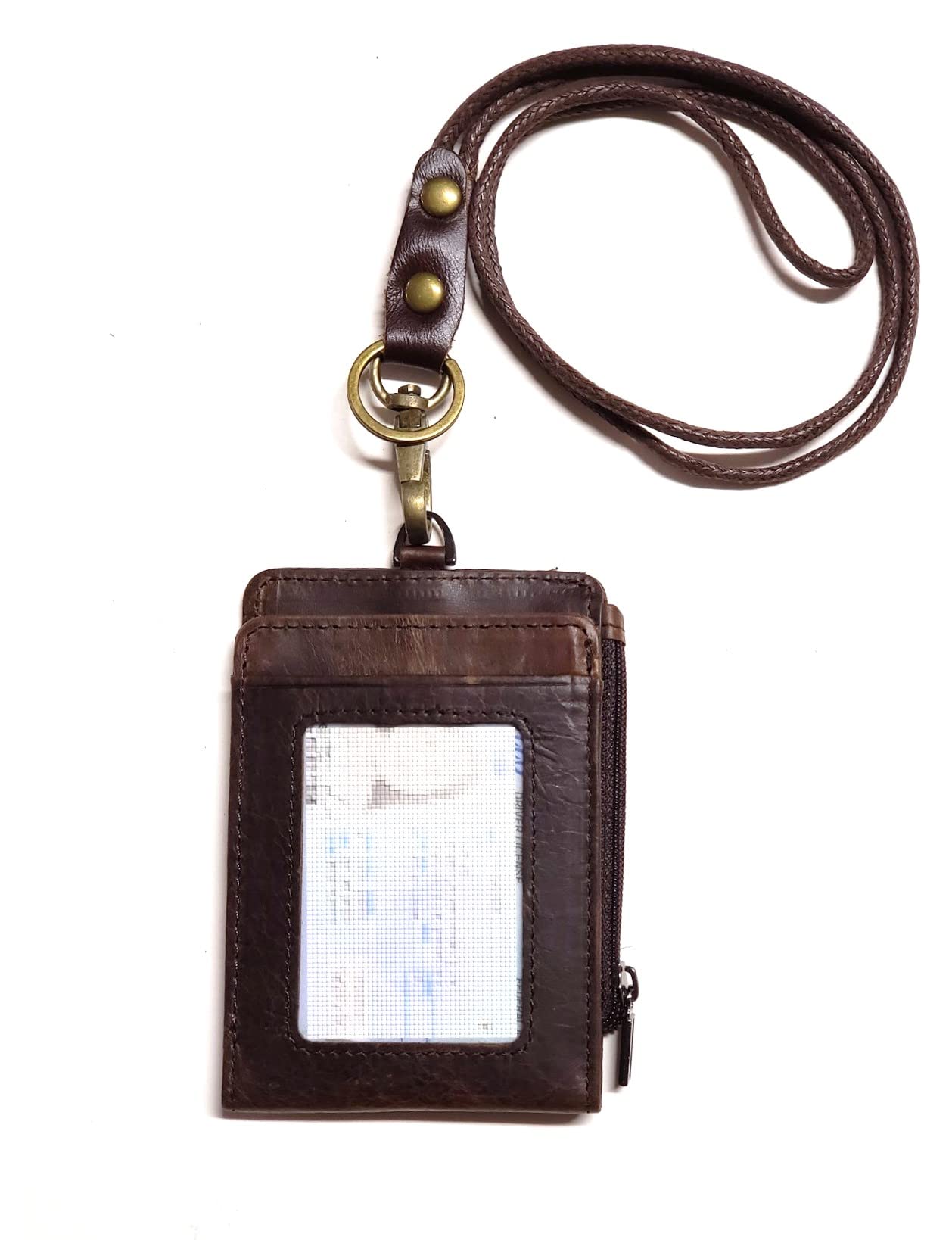 ASLANA RFID Blocking Genuine Leather ID Badge Holder - Slim Wallet with Lanyard - Vintage Crazy Horse Leather (Expresso) - Perfect for Office, Travel & Everyday Security