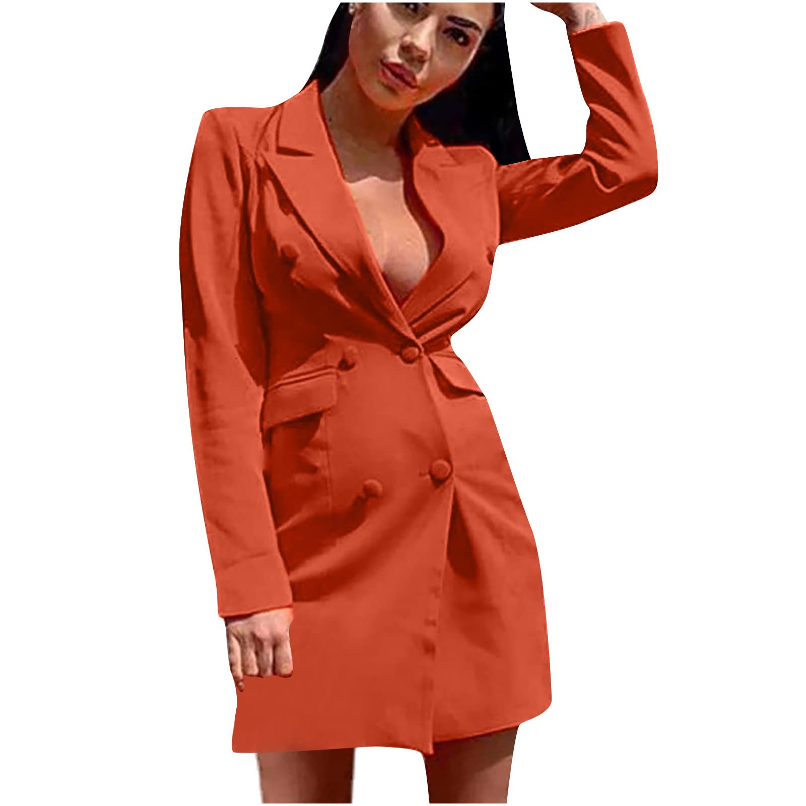 Women's Summer Sundresses 2022 - Solid Color Slim Fit Double Breasted Long Sleeve Lapel Dress | Boho Tribal Style for Beach, Vacation & Casual Wear