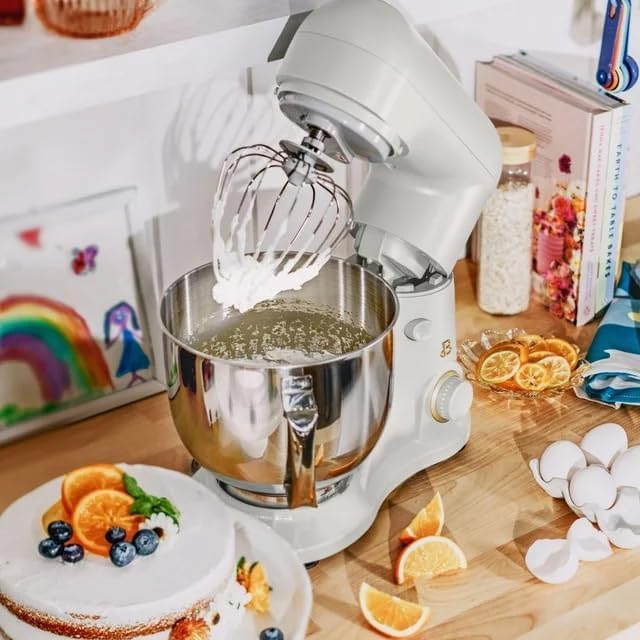 Drew Barrymore White Icing 5.3 Qt Stand Mixer - Lightweight, Powerful 300W Motor, 12 Speed Settings, Tilt-Head Design - Perfect for Baking Cakes, Cookies, Dough & More
