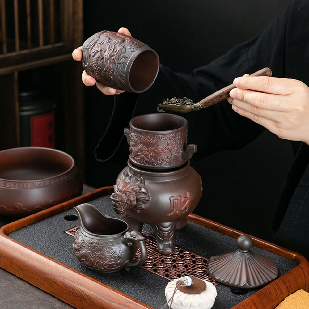 Premium Purple Pottery Dragon Automatic Tea Set - Traditional Chinese Ceramic Tea Maker for Home & Office Use - Perfect for Relaxation, Gifts & Tea Ceremonies