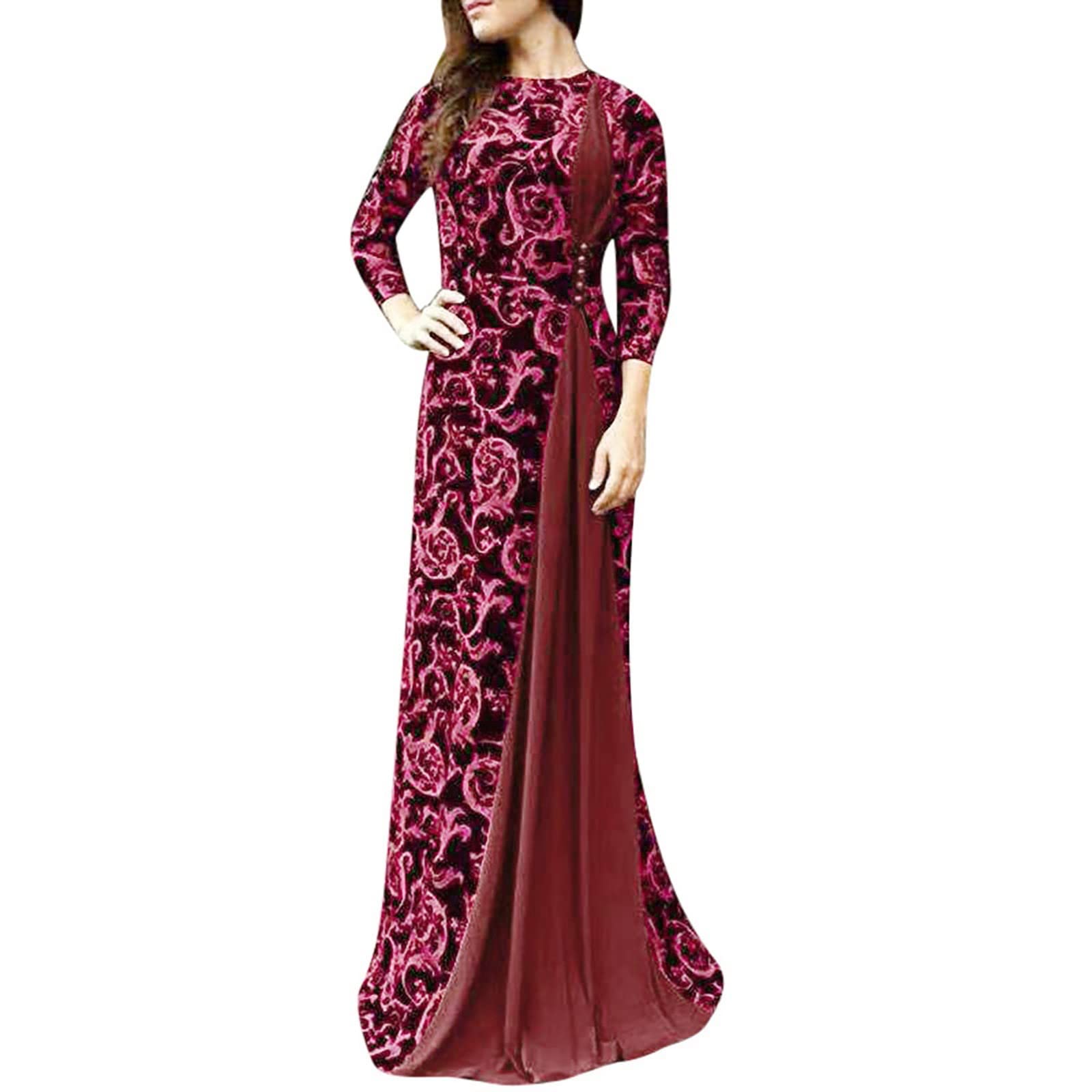 Elegant Floral Print Long Dress for Women - Formal Wedding Guest Dress, Dubai Arabian Islamic Attire, Perfect for Muslim Brides, Special Occasions & Evening Events
