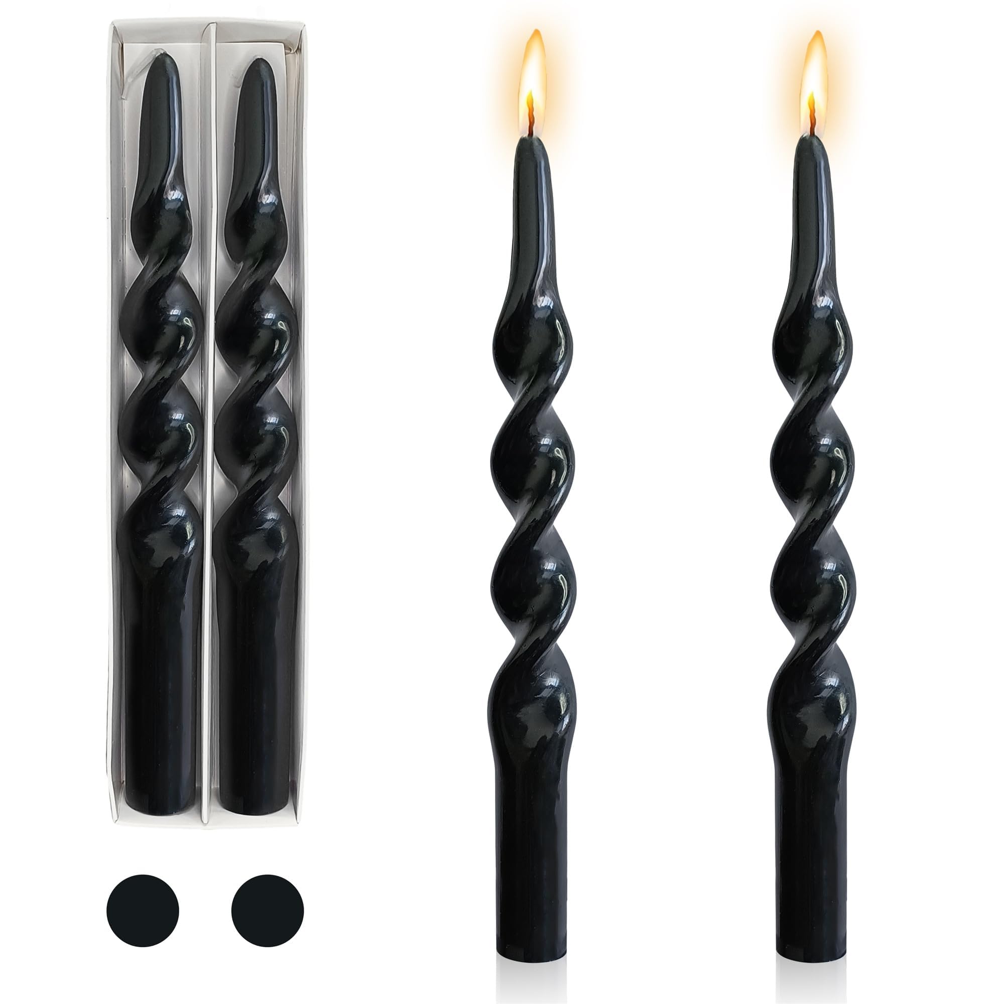 Elegant Black Taper Candles - 2 Pack 10 Inch Tall Spiral Twist Candlesticks for Religious Ceremonies, Romantic Dinners & Housewarming Gifts | Premium Dinner Table Decor & Home Decoration