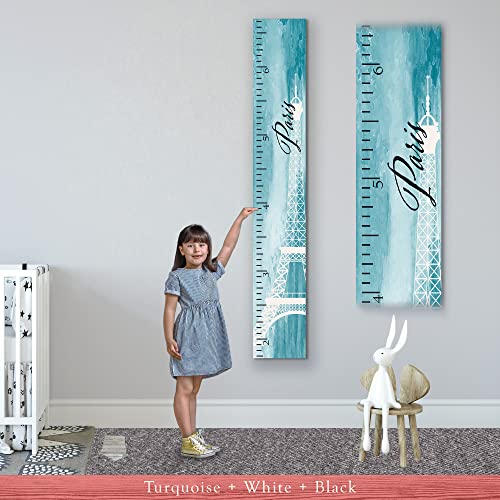 Wooden Kids Growth Height Chart Ruler - Eiffel Tower Watercolor Design for Boys & Girls | Nursery Decor, Baby Room Wall Art, Toddler Milestone Tracker - Back40Life
