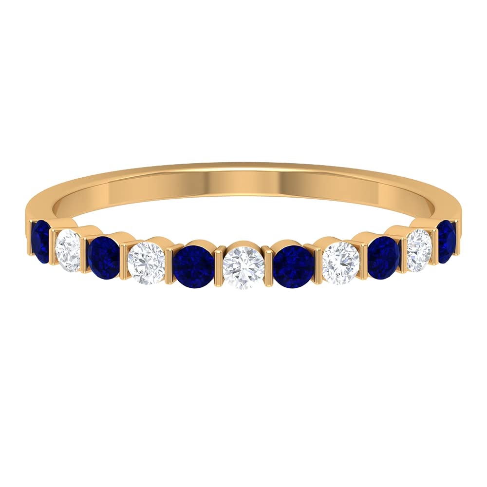 0.50 CT Blue Sapphire and Diamond Semi Eternity Ring - 14K Solid Gold Bar Set Half Eternity Band for Women - Perfect for Anniversary, Engagement, or Wedding Gift