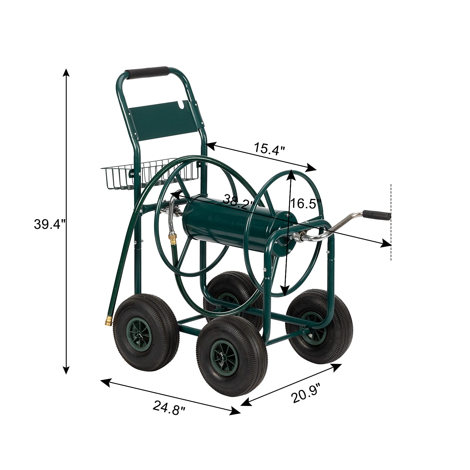 Heavy Duty 4-Wheel Garden Hose Reel Cart with 229ft 5/8