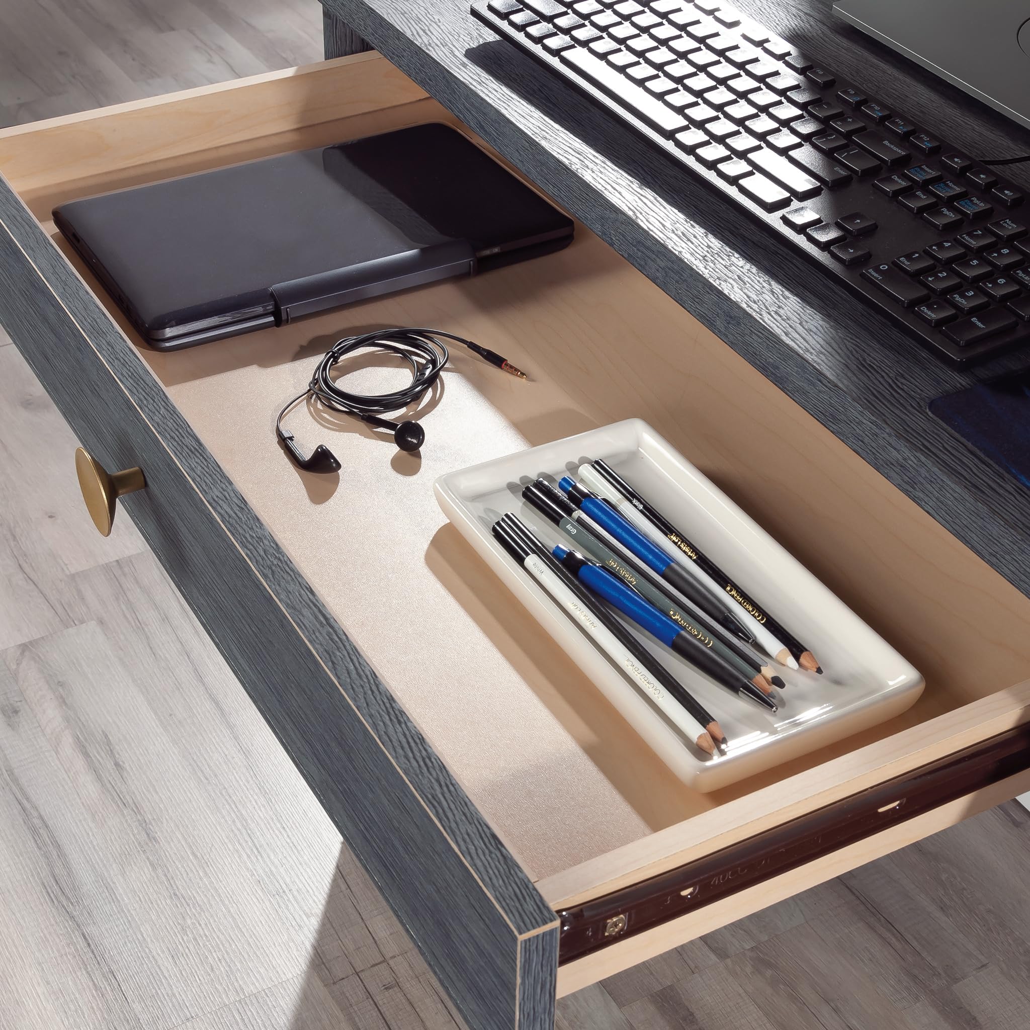 Sauder Dover Edge Home Office Computer Desk - Denim Oak Finish - Modern Writing Desk for Small Spaces, Work from Home & Study