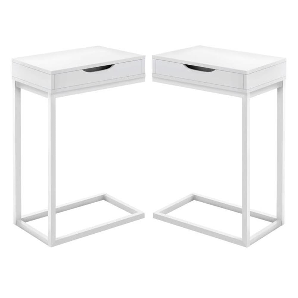 Home Square 1 Drawer Metal Accent Table in White Finish - Set of 2 | Modern Nightstand or Side Table for Bedroom, Living Room & Office | Sturdy Metal Frame with Storage Drawer
