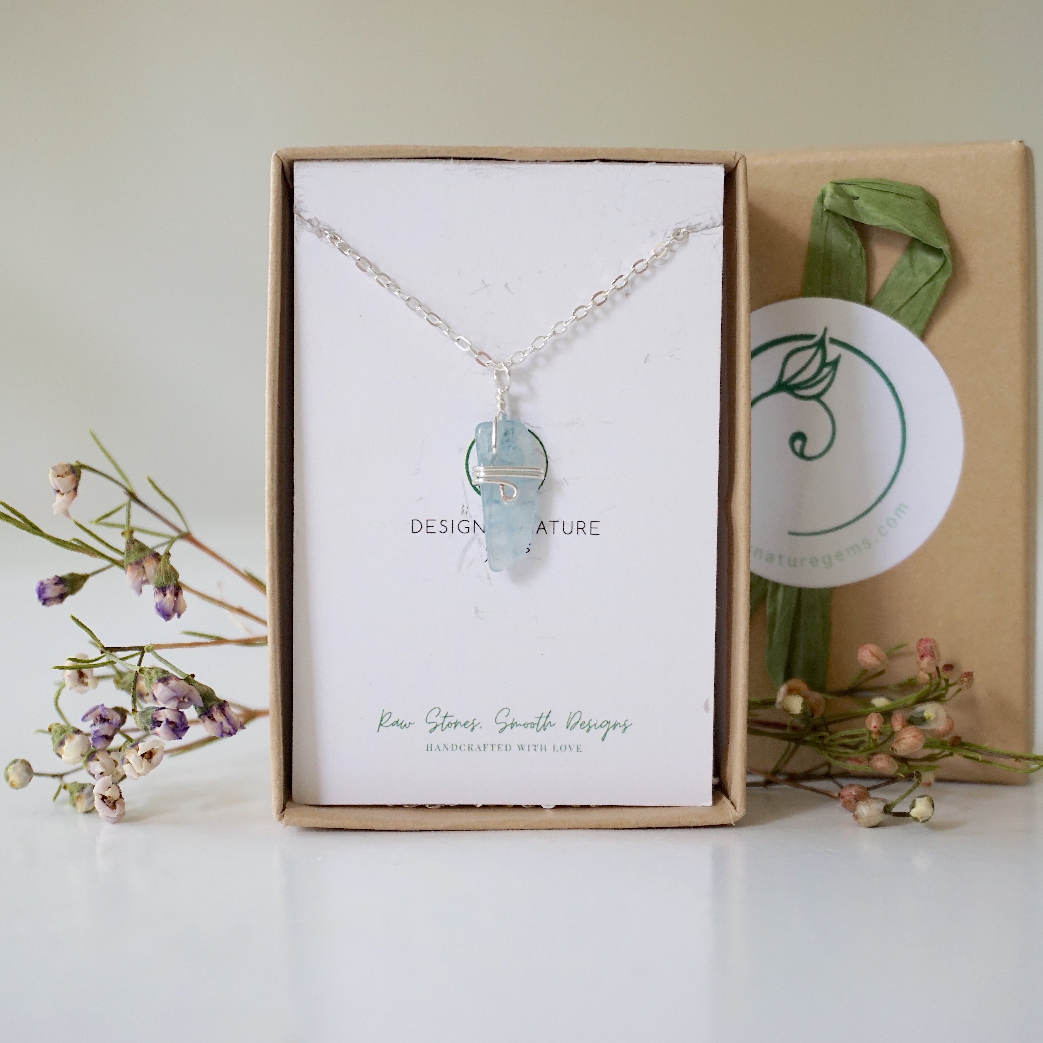 Raw Aquamarine Silver Charm Necklace – Handmade Boho Jewelry for Women – Perfect for Everyday Wear, Gift Giving & Spiritual Healing