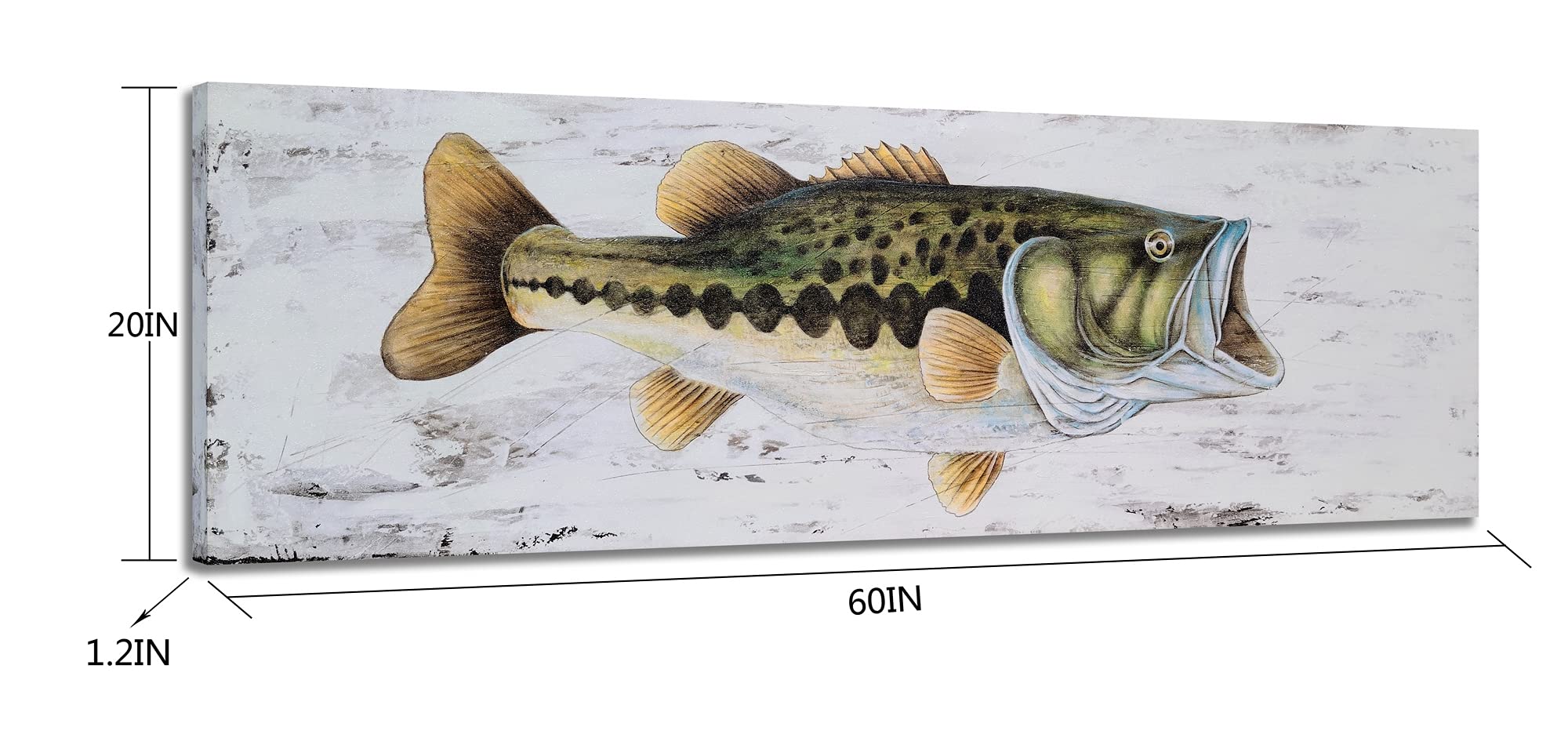 YHSKY ARTS Coastal Canvas Wall Art - Textured Large Mouth Fish Painting, Modern Abstract Marine Life Artwork for Living Room, Bedroom & Bathroom Decor | Beach House & Ocean Theme Home Decoration