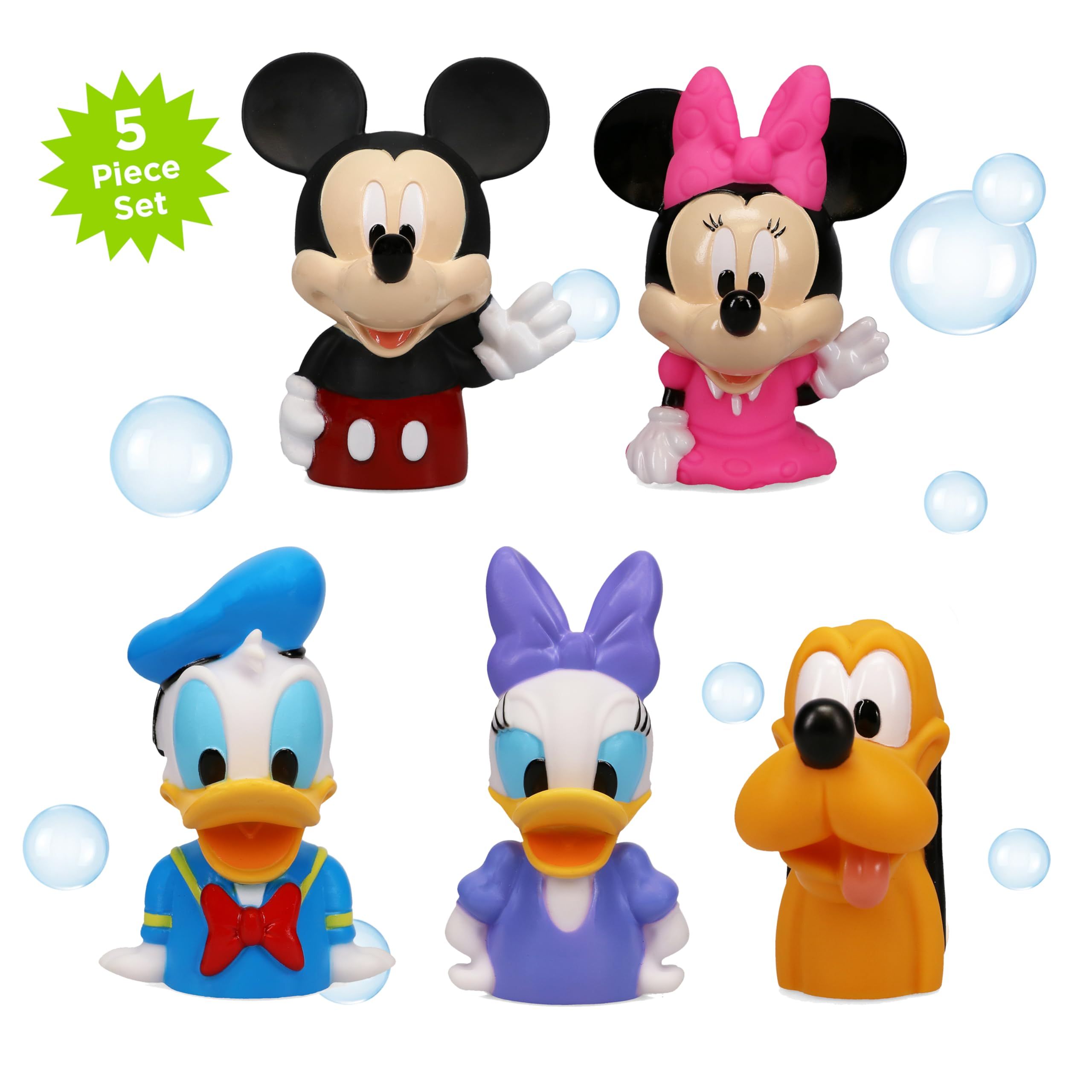 Mickey & Friends 6-Piece Bath Squirter Toy Set for Babies & Toddlers - Includes Organizer Bucket with Drainage Holes for Easy Storage | Fun Bath Time Water Toys for Kids Playtime