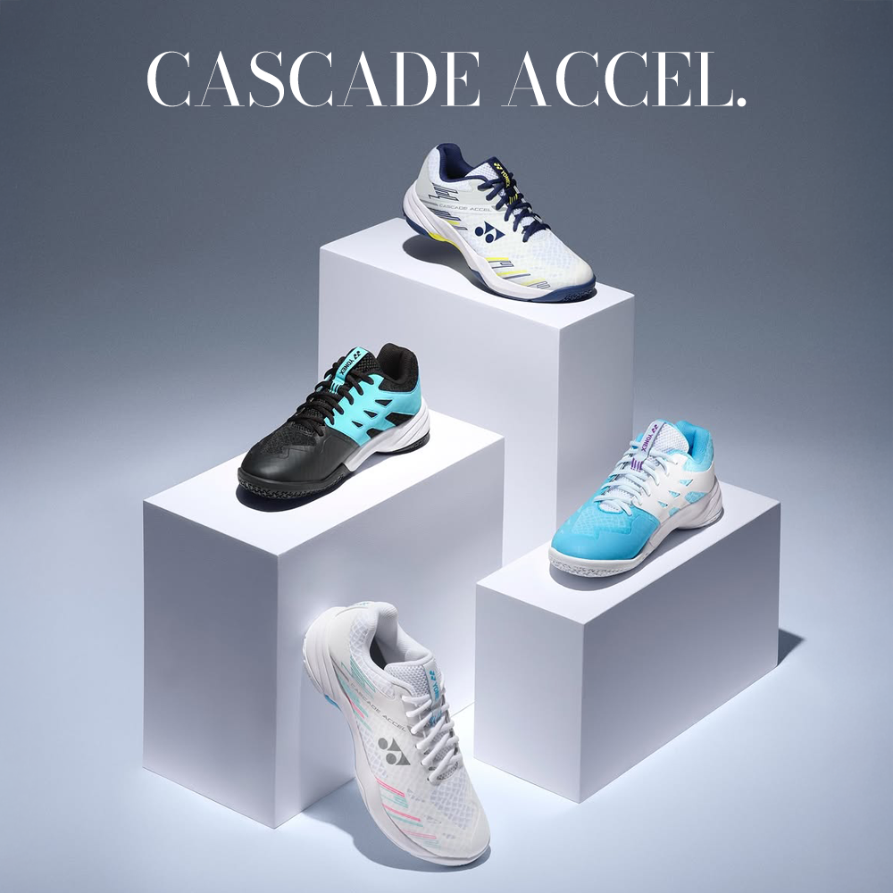 Yonex Cascade Accel Wide Badminton Shoes for Men & Women - Black/Ice Blue - Lightweight & Comfortable for Indoor Sports, Training & Gym Workouts