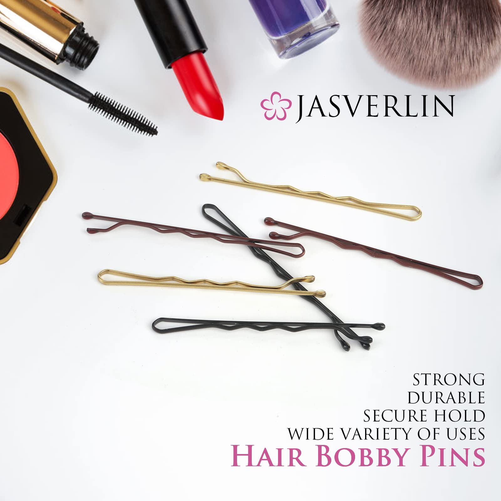 JASVERLIN Large Bobby Pins - 100pcs Brown Hair Clips for Women & Girls (2 3/8 Inch) - Strong Hold, Slide-Proof Hair Accessories for Buns, Braids & Updos - Bulk Pack for Salon, Wedding & Everyday Use