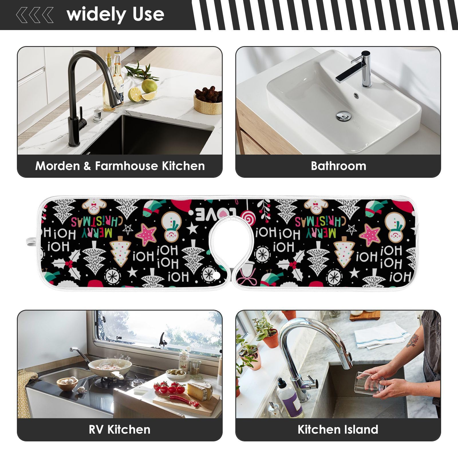 2 Pack Christmas Themed Sink Splash Guard - Santa Claus Kitchen Faucet Mat, Absorbent Drip Catcher & Drying Mat for Farmhouse, Bathroom, Bar - Perfect for Holiday Parties & Festive Kitchen Decor