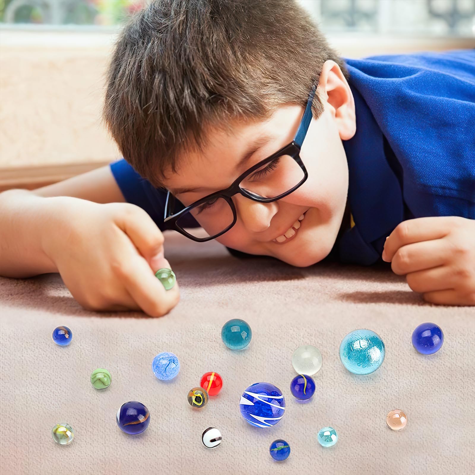 Shindel 85PCS Glass Marbles for Kids - Assorted Sizes for Classic Marble Games, Educational Toys & Stress Relief - Perfect Gift for Children's Birthday & Family Game Night