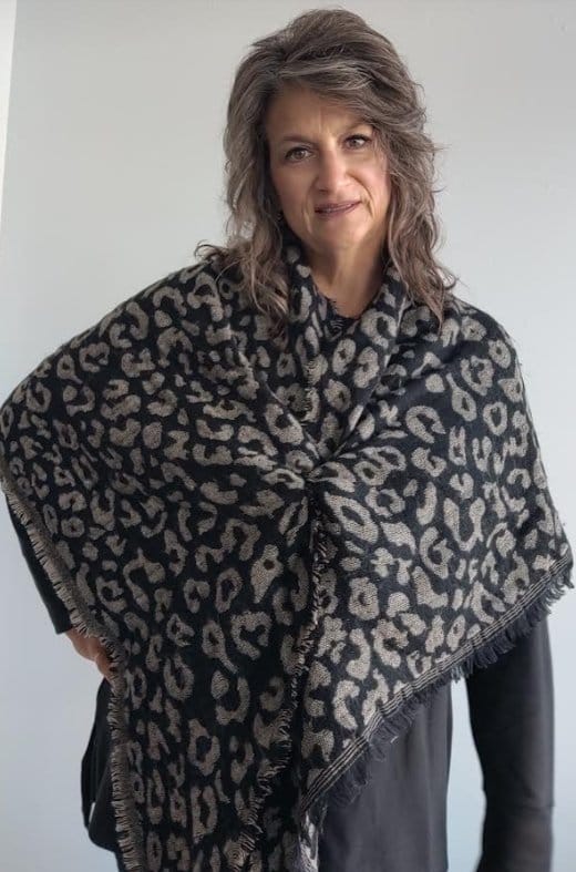 Black and Taupe Leopard Print Blanket Scarf - Soft Cozy Oversized Wrap Shawl for Women, Winter Fashion Accessory | Perfect for Travel, Office, and Outdoor Activities