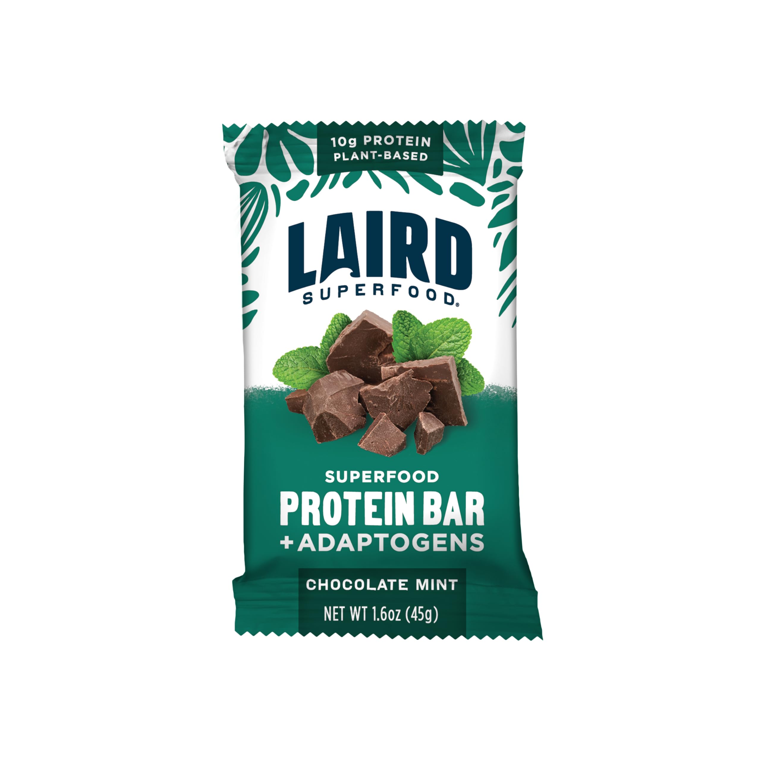 Laird Superfood Functional Protein Bars - 10g Plant-Based Protein, 6g Fiber, Non-GMO, with Real Ingredients & Functional Mushrooms - Mint Chocolate Flavor (10 Count Pack) - Perfect for Post-Workout Recovery, Healthy Snacking & On-the-Go Nutrition