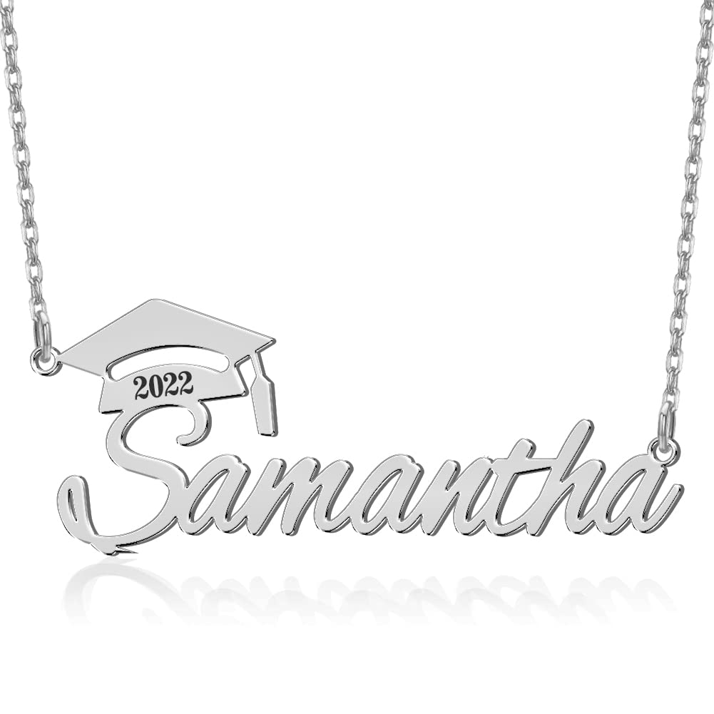 Custom Name Necklace with Bachelor Cap - 18K Gold Plated Personalized Graduation Gift for Women 2022 | Perfect College Graduation Present for Friends, Daughter, Sister | Great for Commencement Ceremonies, Graduation Parties & Photo Shoots
