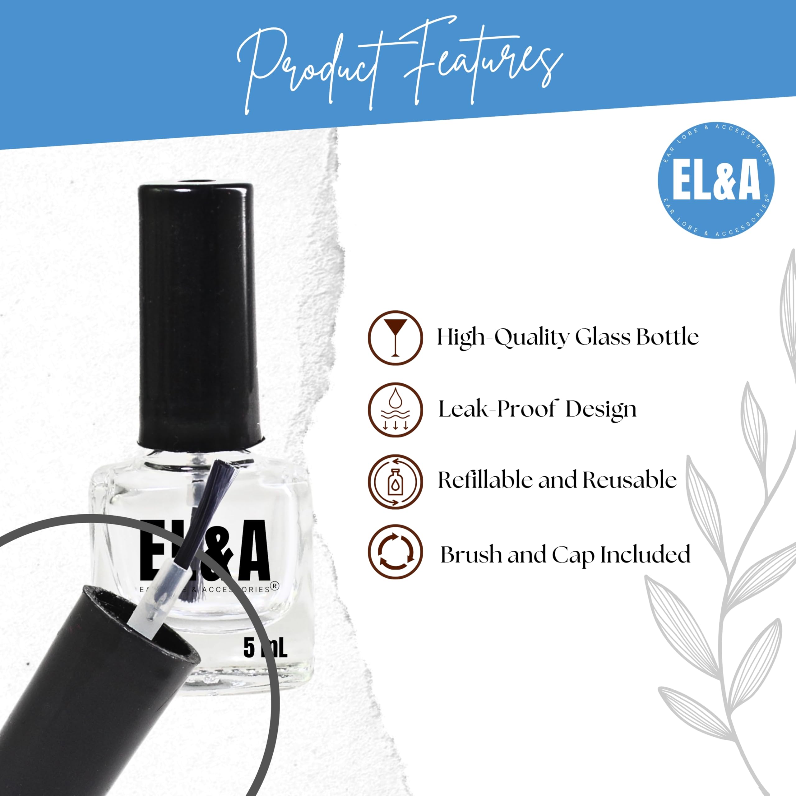 5ml Empty Nail Polish Bottles with Brush Cap - Clear Glass Refillable Containers (6.3x2.3cm) - Pack of 5 for DIY Nail Art, Essential Oils & Beauty Blending | Perfect for Salons, Home Use & Travel