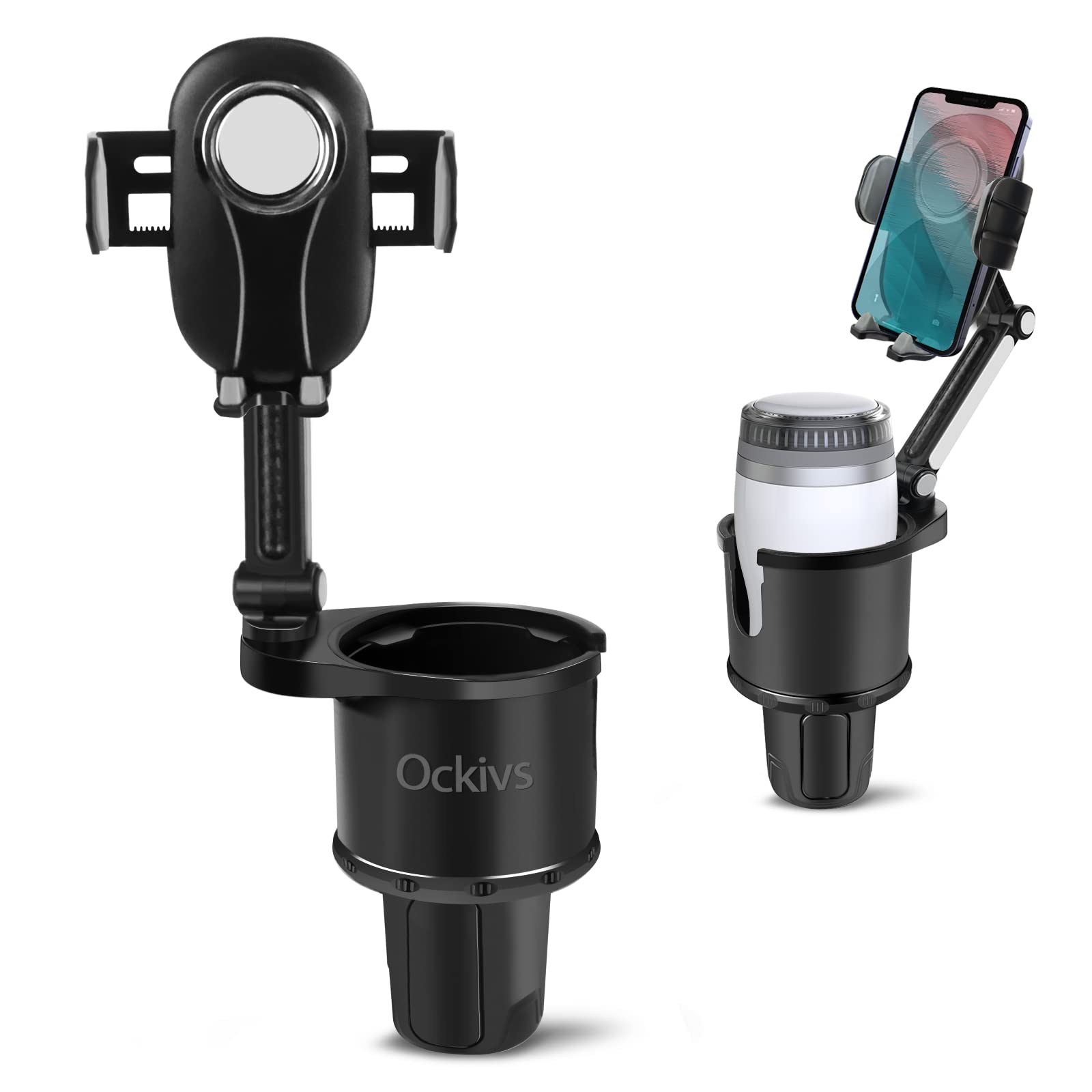 Upgraded 2-in-1 360° Rotating Universal Car Cup Holder Phone Mount - Adjustable Long Neck Base Compatible with All 4-7 Inch Smartphones (Black) | Perfect for Hands-Free Navigation, Road Trips & Daily Commuting