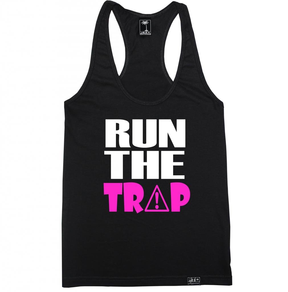 FTD Apparel Women's Run The Trap Pink Racerback Tank Top - Soft Breathable Workout Shirt for Running, Yoga & Gym - Trendy Athletic Wear for Women