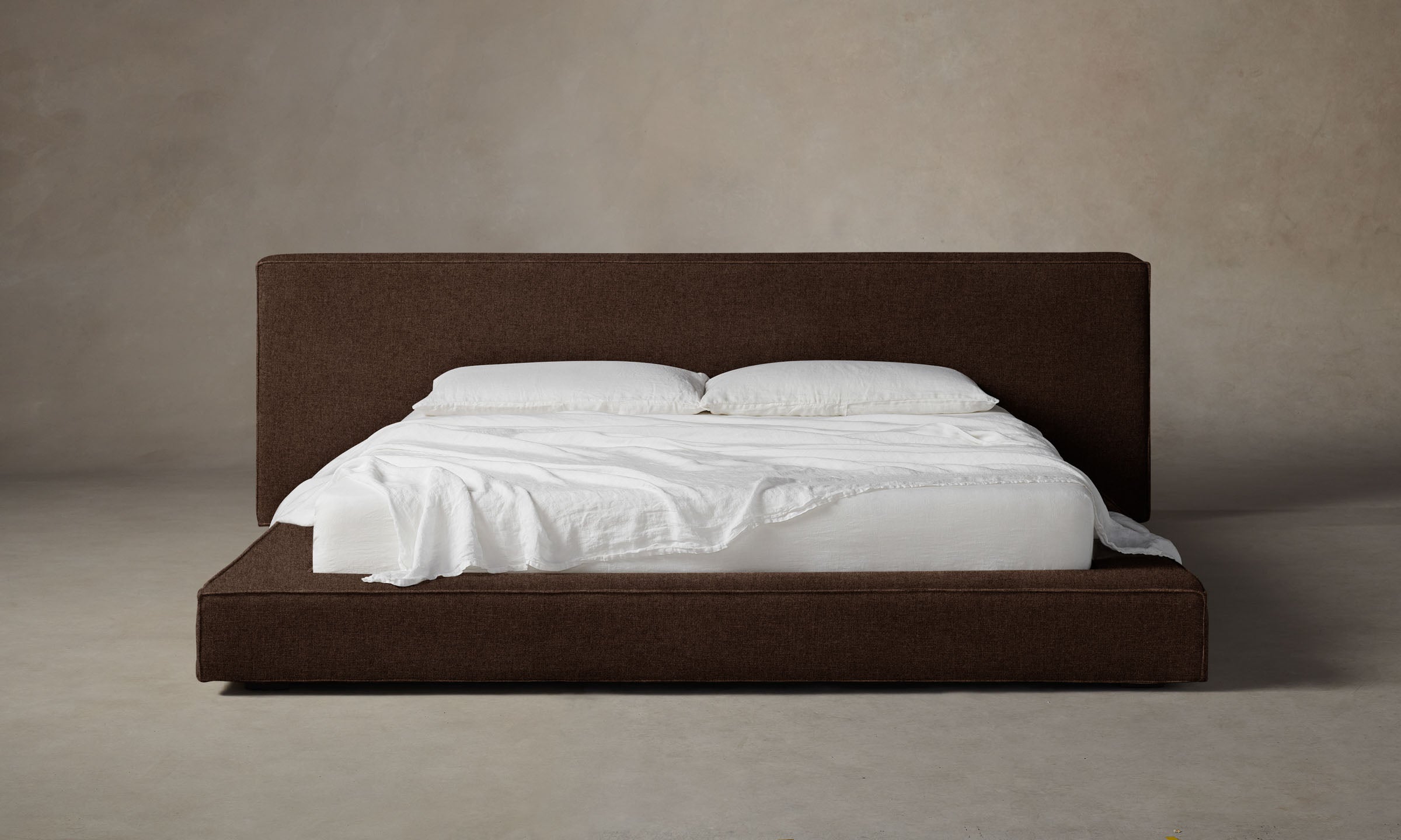 The Eldridge Bed - Italian Brushed Wool Cocoa Brown King Size Bed Frame | Luxurious Modern Bedroom Furniture for Master Suite & Guest Room