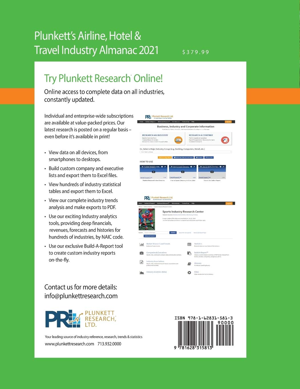 Plunkett's Airline, Hotel & Travel Industry Almanac 2021 - Market Research, Statistics, Trends & Top Companies | Travel Business Data & Industry Analysis for Professionals
