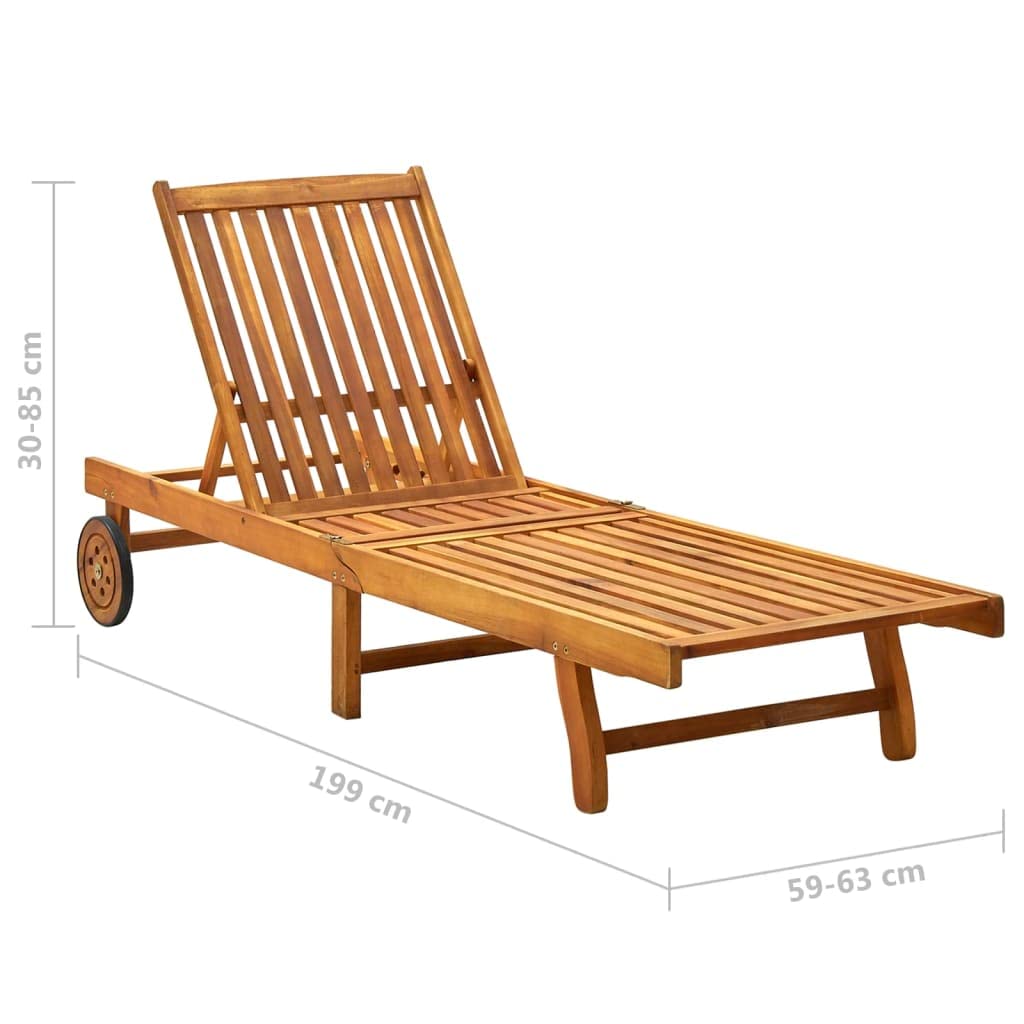 Premium Acacia Wood Patio Sun Lounger with Cushion - Outdoor Garden, Terrace & Beach Lounge Chair - Durable Wooden Daybed for Relaxing by Pool, Backyard or Seaside
