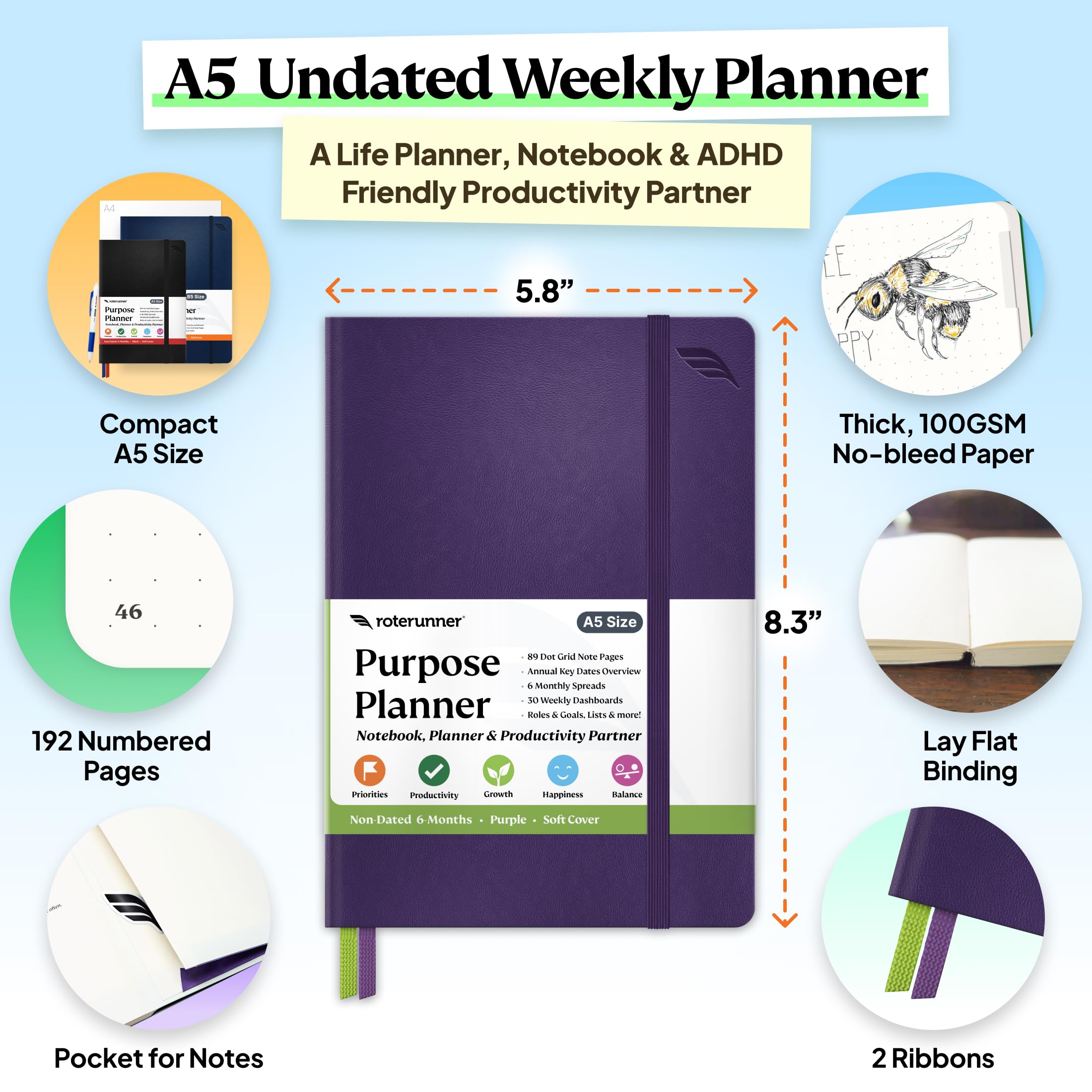 Roterunner A5 Productivity Planner Notebook 5.8