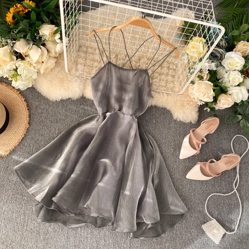 Sexy Backless Cross Strap Summer Dress for Women - Elegant Sleeveless Mini Dress for Beach, Party & Date Night
