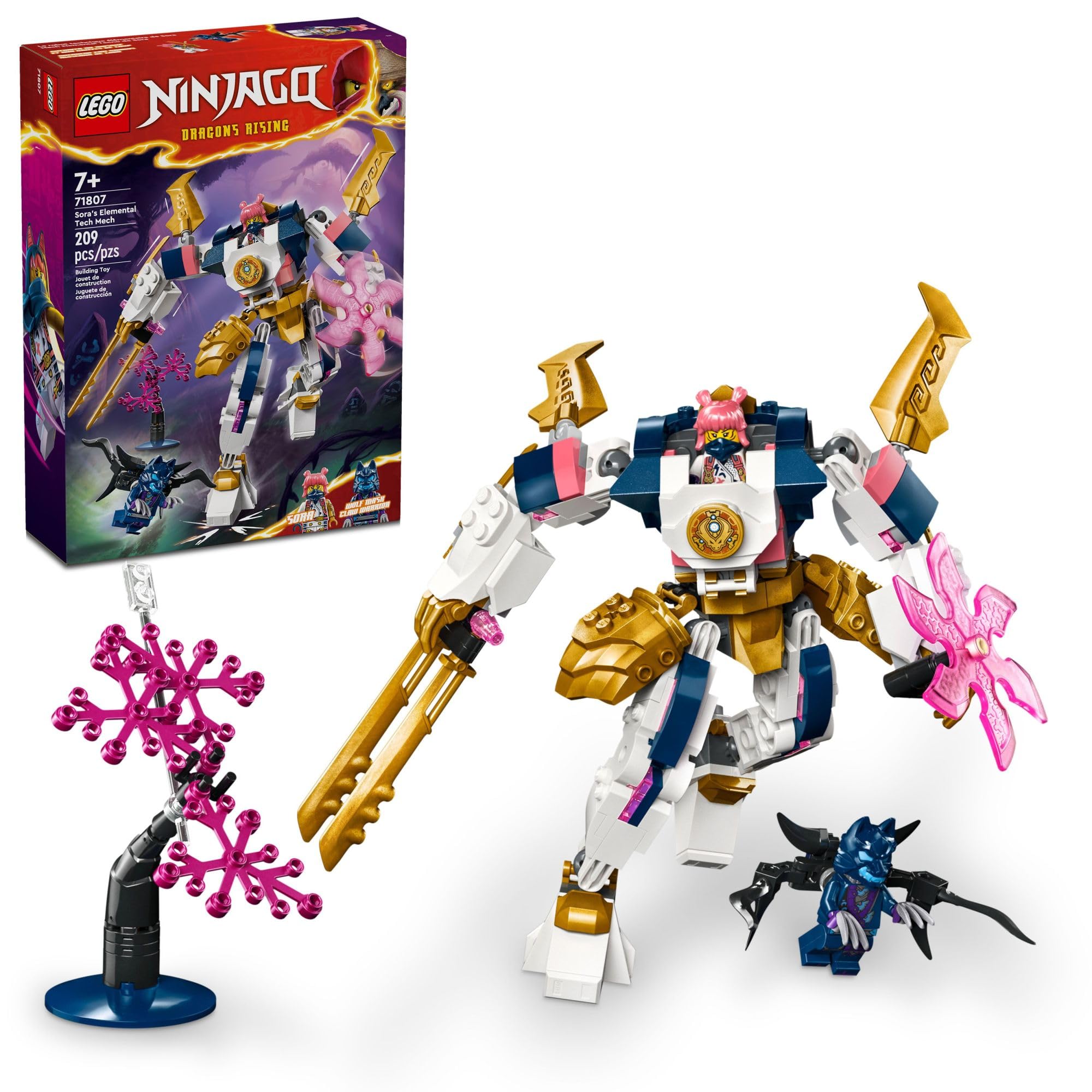 LEGO NINJAGO Sora’s Elemental Tech Mech 71807 - Customizable Ninja Action Figure Toy Set with Sora Minifigure for Kids Ages 7+ | Perfect for Creative Play, Birthday Gifts & Ninja-Themed Adventures