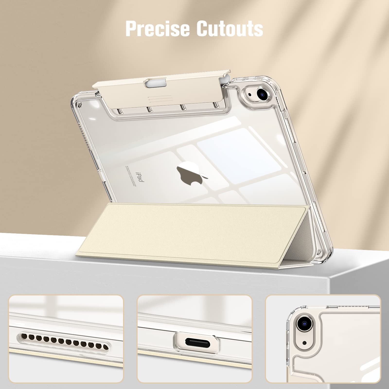 Fintie Clear Protective Case for iPad Air 11-inch (M3 2025/M2 2024) & 10.9-inch (5th/4th Gen) - Slim Transparent Back Cover with Built-in Apple Pencil Holder - Perfect for Work, School & Travel - Starlight Color