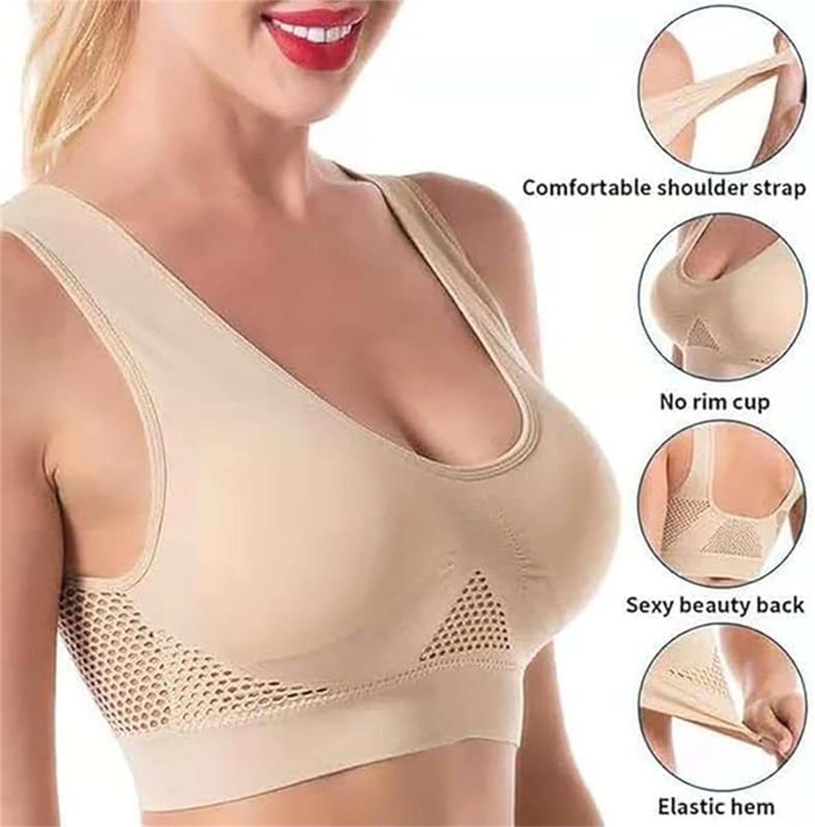 Wire-Free Women's Bras - Breathable Cool Liftup Sports Bra for Gym & Yoga