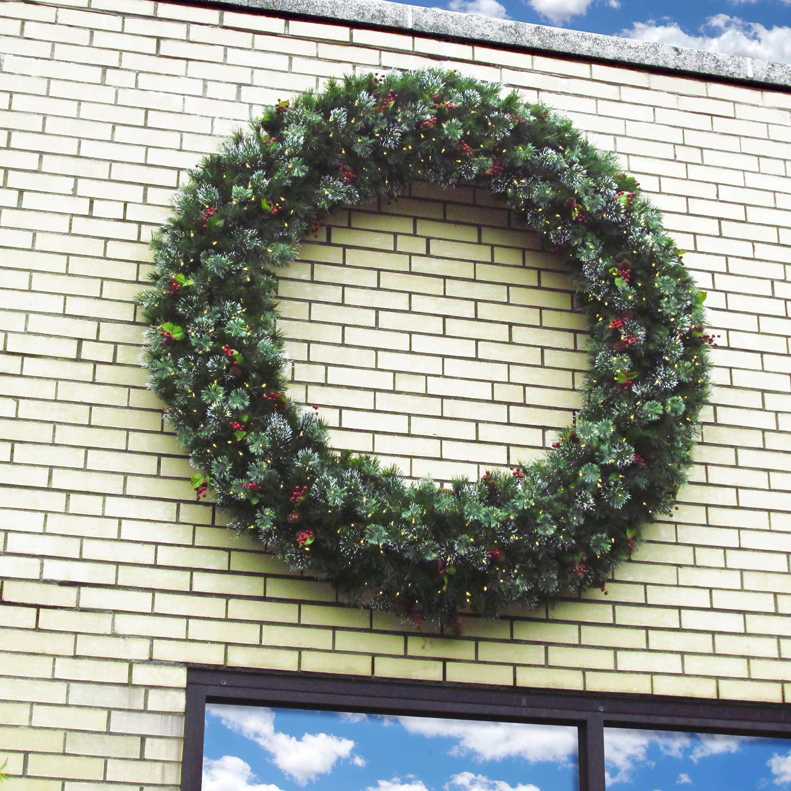 National Tree Company 60-Inch Pre-Lit Artificial Christmas Wreath - Wintry Pine with White LED Lights, Pine Cones, Berry Clusters & Frosted Branches | Holiday Decor for Front Door, Mantel & Christmas Tree Decorating