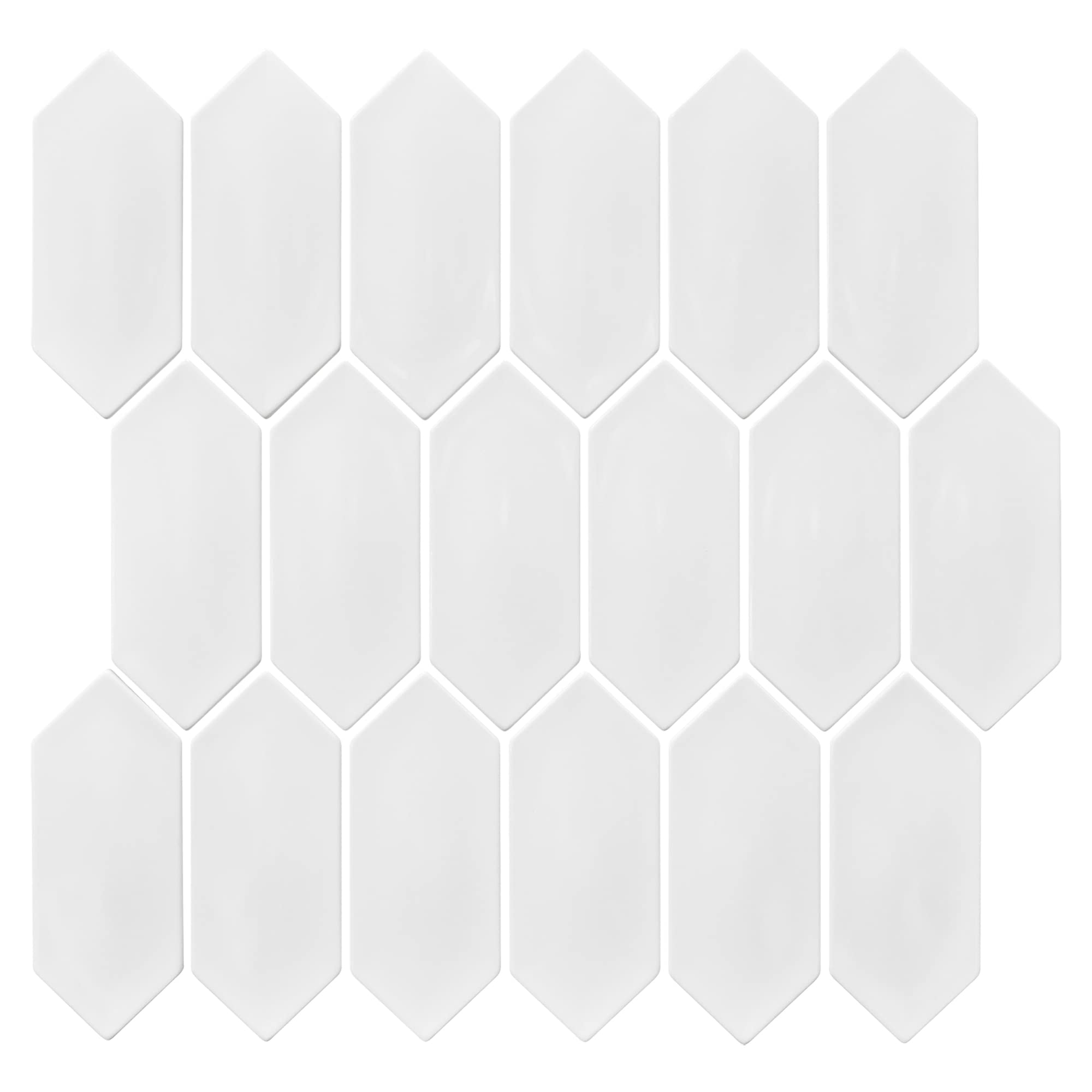 QDÉCOR Picket Decorative Mosaic Tile - Bright White Polished Ceramic Wall Tiles for Bathroom Shower, Kitchen Backsplash & Home Décor | Waterproof Peel-and-Stick Interior Tiles (Box of 6 Sheets) for Easy DIY Remodeling Projects