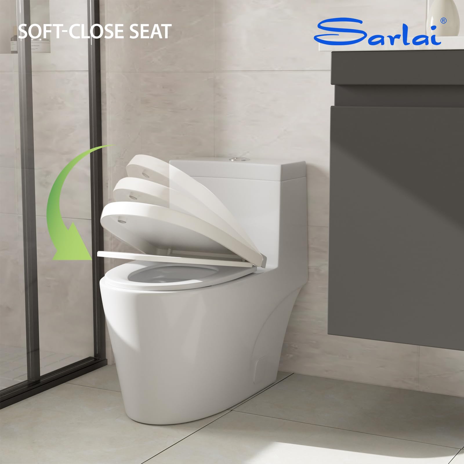 Modern One-Piece White Ceramic Toilet - Comfort Height, Dual Flush (0.93/1.28 GPF), Elongated Round Bowl with Soft Close Seat, 12