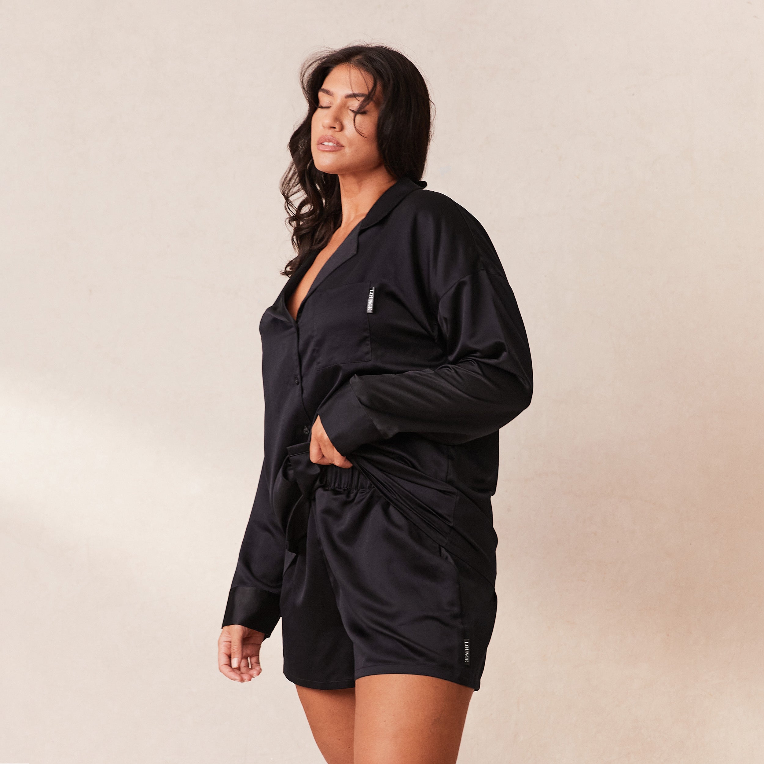 Classic Black Satin Pajama Shorts for Women - Comfortable Sleepwear & Lounge Wear for Summer Nights and Relaxing at Home