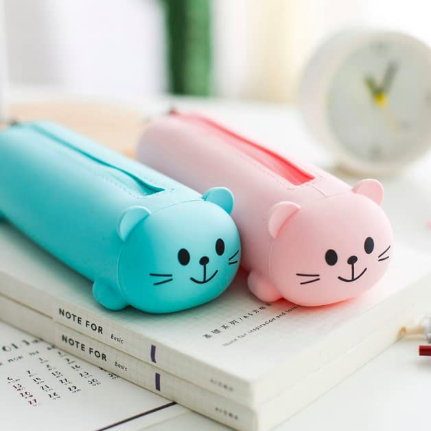 Homies Silicone Cute Panda Bear Mini Pencil Case - Cat Shaped Colorful Pouch Wallet for School & Office (2-Pack Random Colors) - Perfect for Students, Artists & Stationery Lovers
