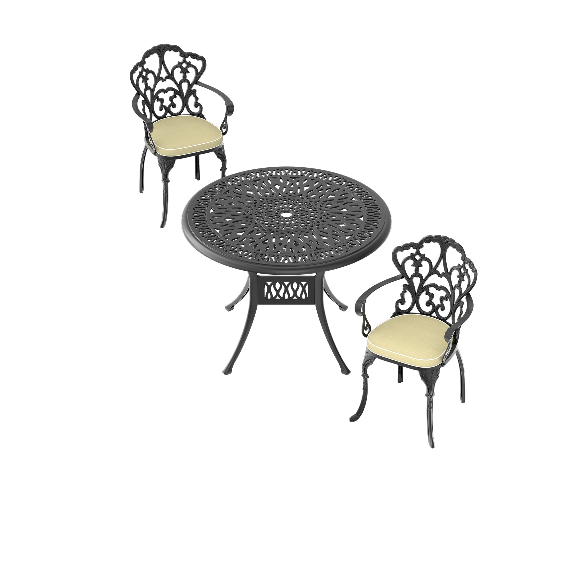 3-Piece Cast Aluminum Patio Furniture Set with Cushions (Random Colors) - Perfect for Outdoor Garden, Poolside, and Backyard Relaxation