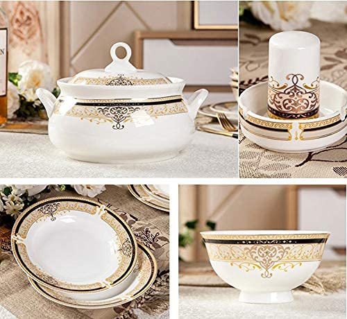 60-Piece Porcelain Dinnerware Set - European Style Elegant Bone China Plates & Bowls, Service for 8-10 - Perfect for Formal Dining, Wedding Registry & Holiday Entertaining
