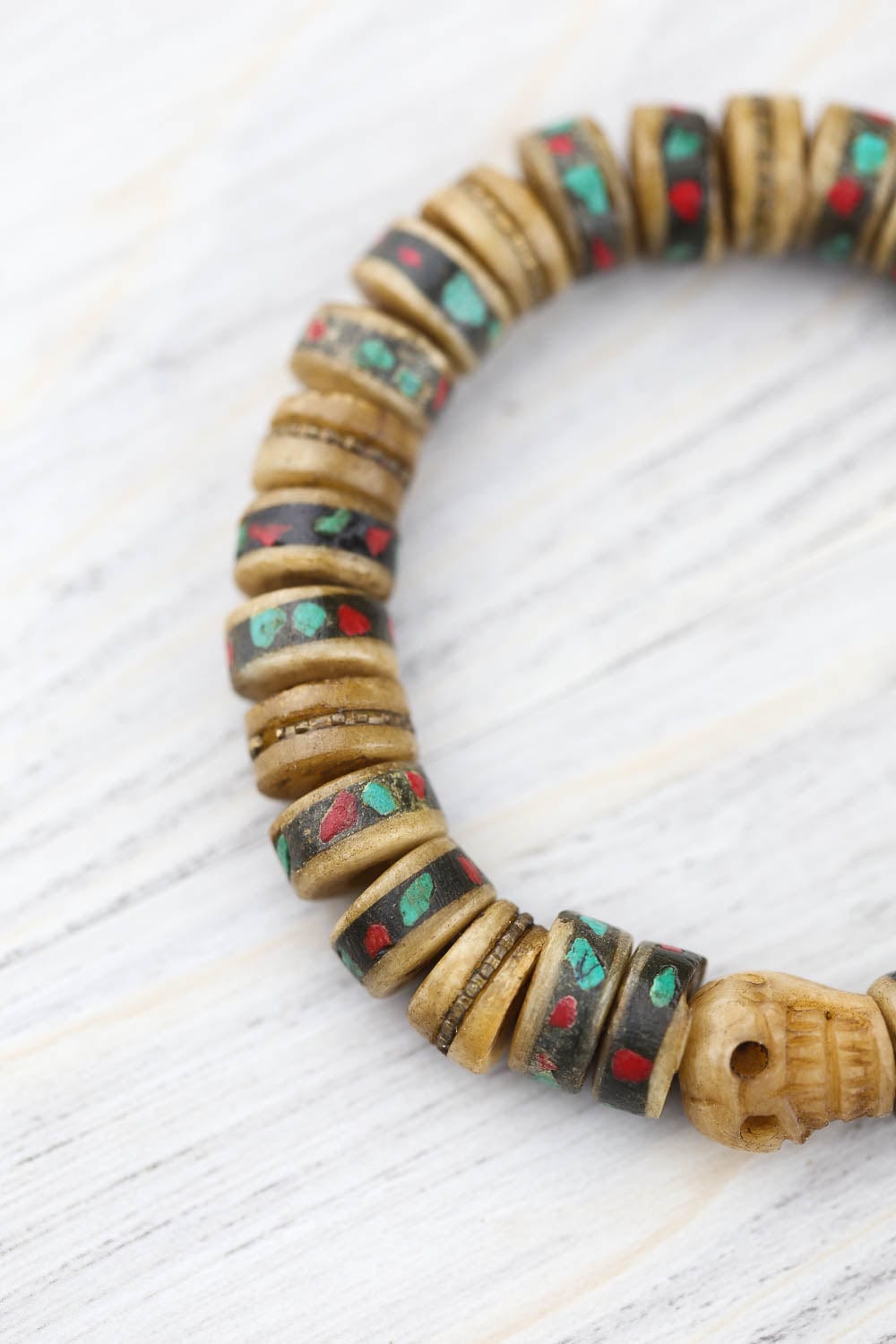 Himalayan Skull & Bone Bracelet - Handmade Tibetan Buddhist Mala Beads for Meditation, Yoga & Spiritual Protection - Perfect for Men & Women