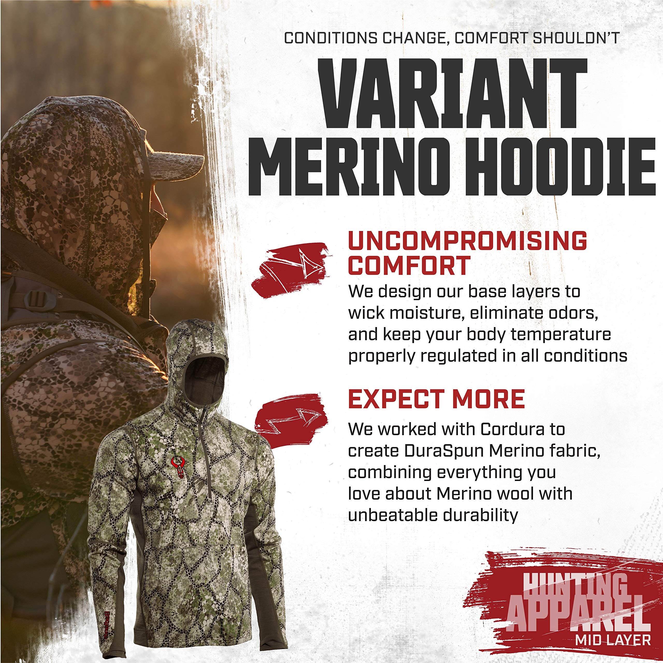 Badlands Variant Merino Wool Hoodie - Lightweight Mid Layer for Hiking & Outdoor Adventures - Warm & Breathable Base Layer for Camping, Backpacking & Cold Weather Activities