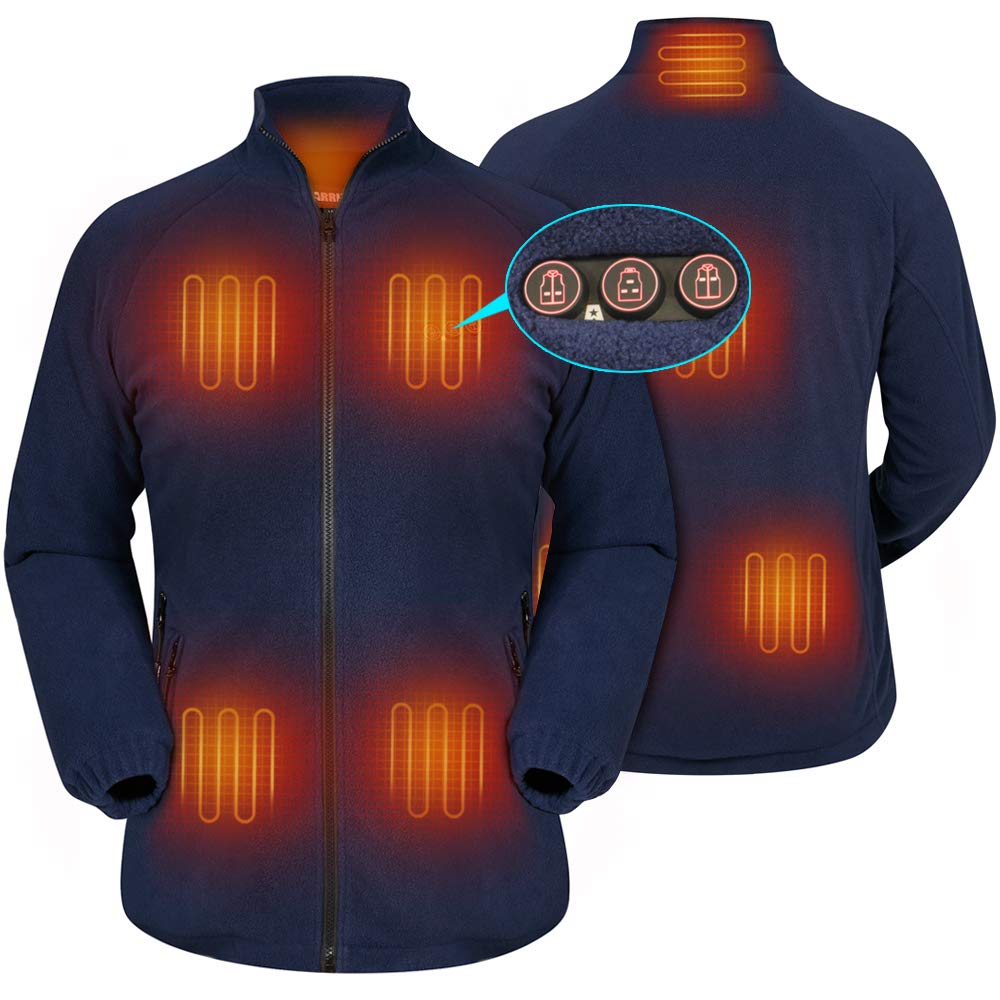Women's Electric Heated Fleece Jacket with Rechargeable Battery - Full Zip Winter Coat with Hand Warmer Pockets for Outdoor Activities, Skiing, and Cold Weather Commuting