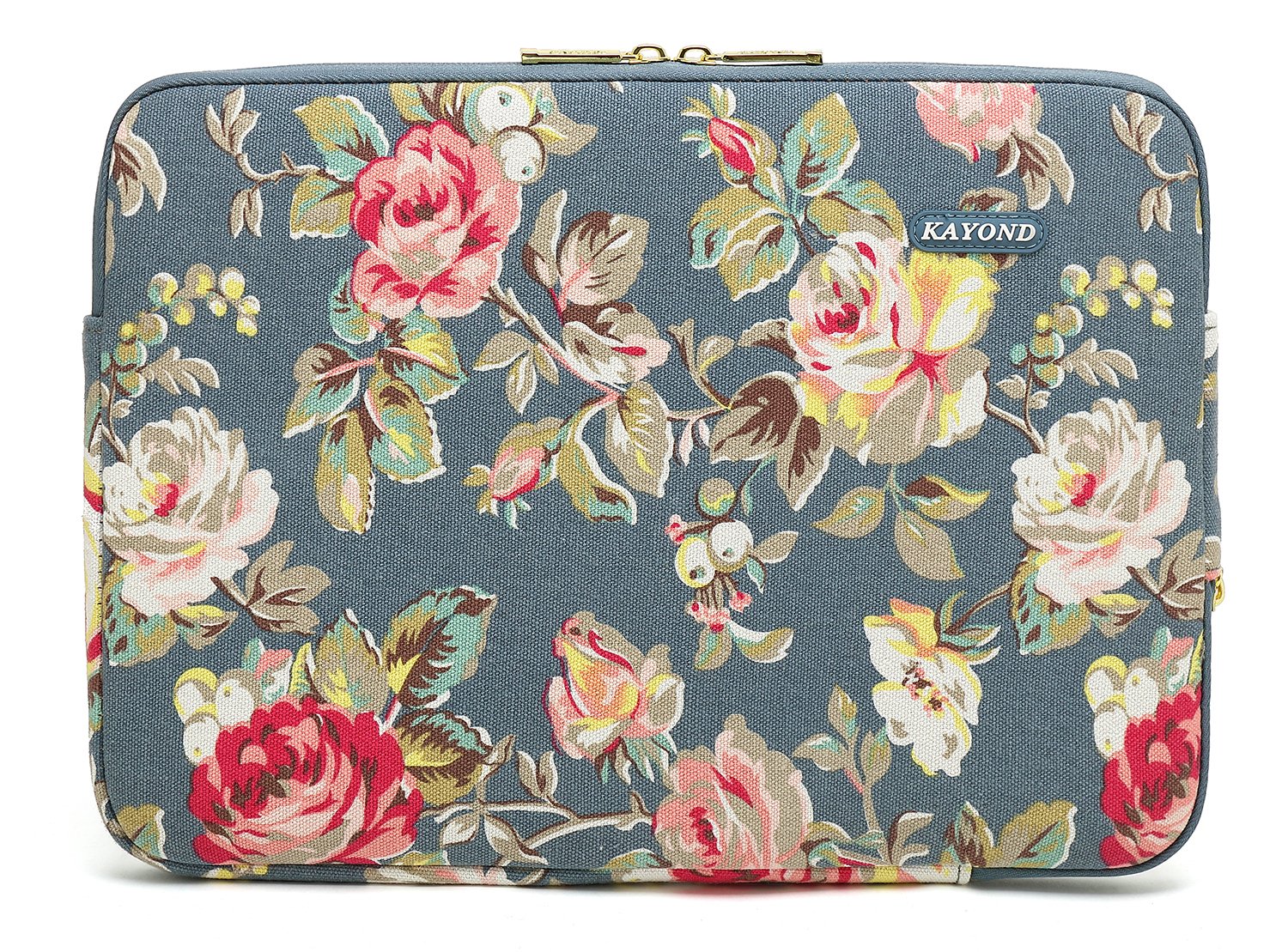 Kayond 13.3 Inch Water-Resistant Canvas Laptop Sleeve - Blue Water Hyacinth Design for Work, Travel, and School