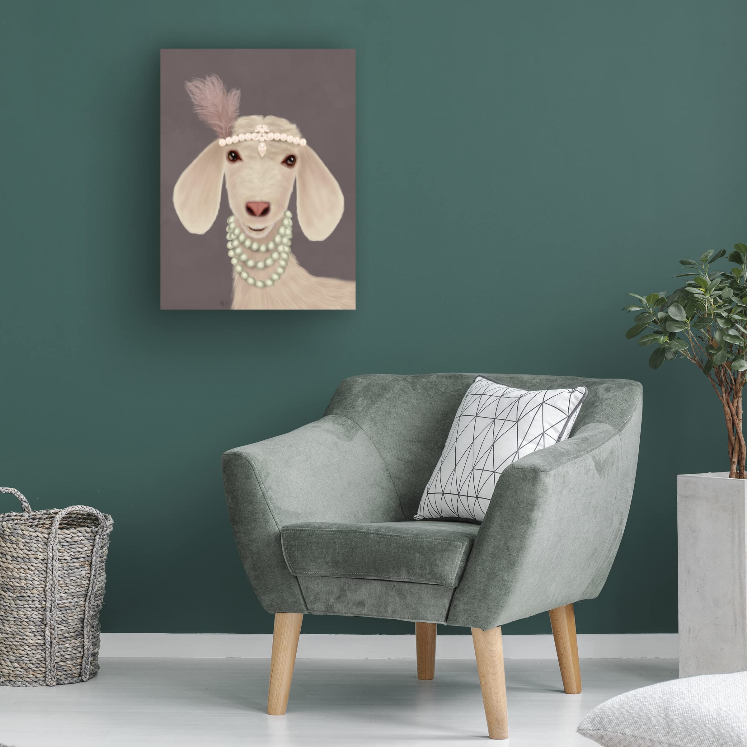 Trademark Fine Art 'Posh White Goat' Canvas Wall Art by Fab Funky - Modern Farmhouse Decor for Living Room, Bedroom & Office