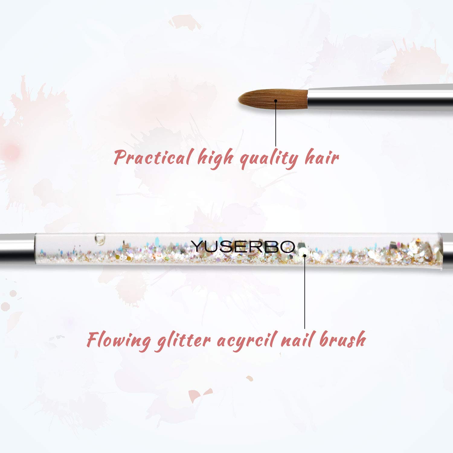 **YUSERBO Acrylic Nail Brush - Size 12 with Liquid Glitter Handle for Professional Acrylic Powder Application (1 Pack) - Perfect for Salon, DIY Manicures & Nail Art**